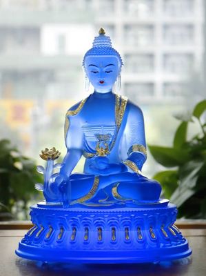 Oosterse Traditionele Liuli Sapphire Vivid Crystal Buddha